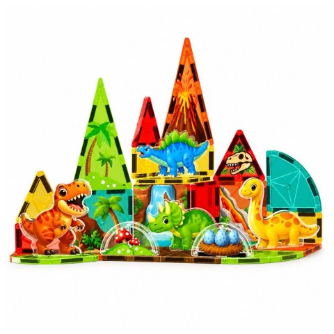 LEAN Toys Klocki Magnetyczne Konstrukcyjne Dinozaury Wulkan Kolorowe 31 el.