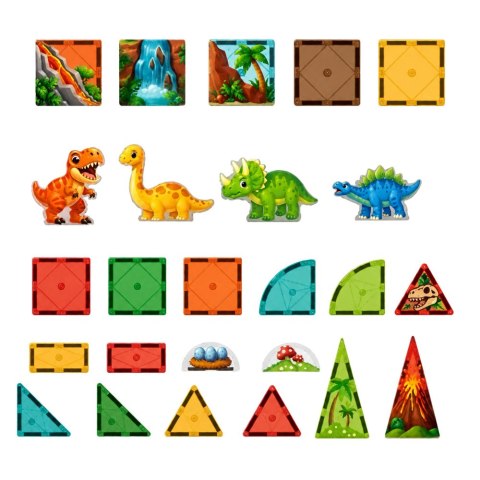 LEAN Toys Klocki Magnetyczne Konstrukcyjne Dinozaury Wulkan Kolorowe 31 el.