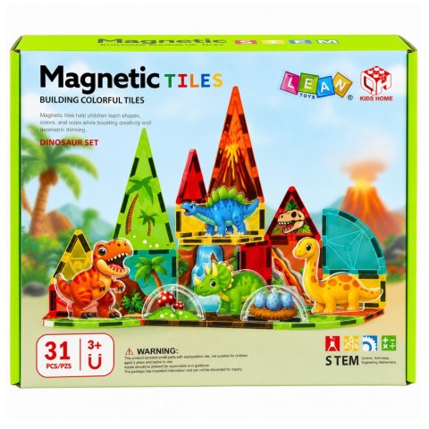 LEAN Toys Klocki Magnetyczne Konstrukcyjne Dinozaury Wulkan Kolorowe 31 el.