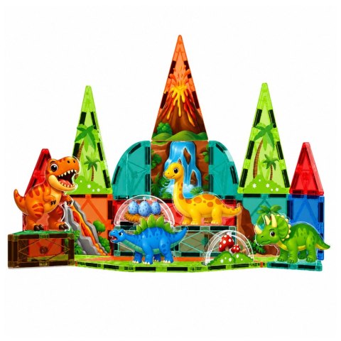 LEAN Toys Klocki Magnetyczne Konstrukcyjne Dinozaury Wulkan Kolorowe 43 el.