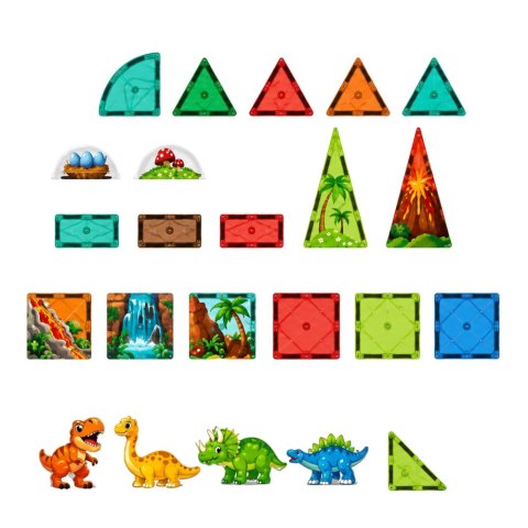 LEAN Toys Klocki Magnetyczne Konstrukcyjne Dinozaury Wulkan Kolorowe 43 el.