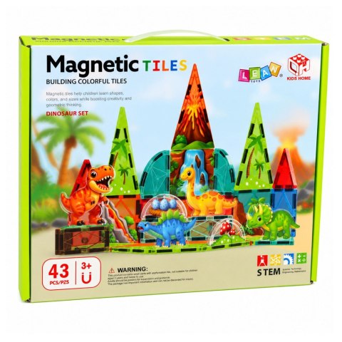 LEAN Toys Klocki Magnetyczne Konstrukcyjne Dinozaury Wulkan Kolorowe 43 el.