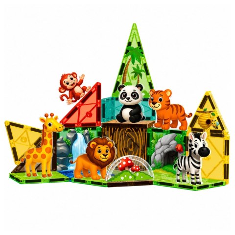 LEAN Toys Klocki Magnetyczne Konstrukcyjne Dzikie Zwierzęta Dżungla ZOO 27 el.