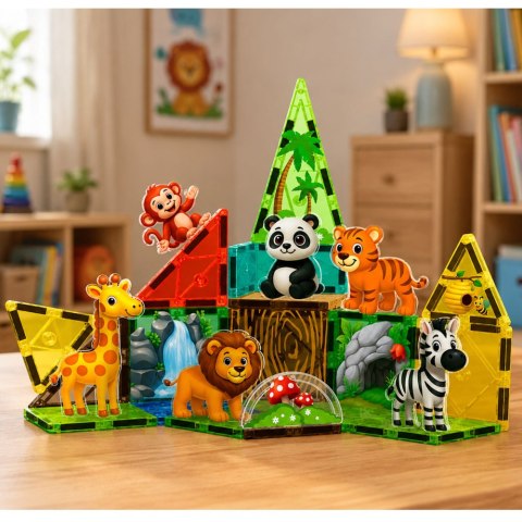 LEAN Toys Klocki Magnetyczne Konstrukcyjne Dzikie Zwierzęta Dżungla ZOO 27 el.