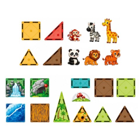 LEAN Toys Klocki Magnetyczne Konstrukcyjne Dzikie Zwierzęta Dżungla ZOO 27 el.