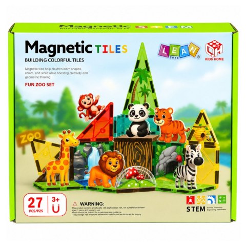 LEAN Toys Klocki Magnetyczne Konstrukcyjne Dzikie Zwierzęta Dżungla ZOO 27 el.