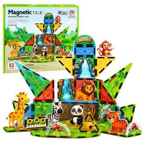 LEAN Toys Klocki Magnetyczne Konstrukcyjne Dzikie Zwierzęta Dżungla ZOO 52 el.