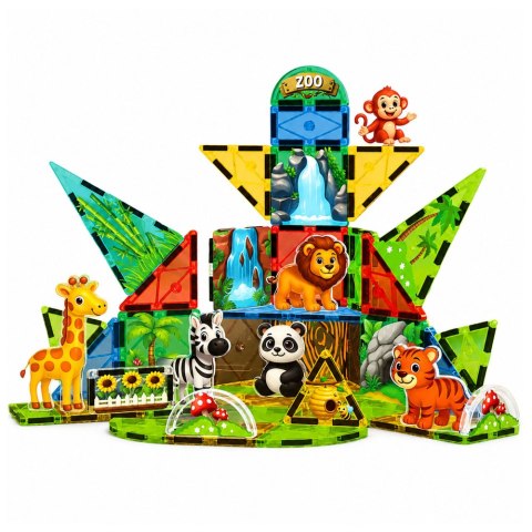 LEAN Toys Klocki Magnetyczne Konstrukcyjne Dzikie Zwierzęta Dżungla ZOO 52 el.