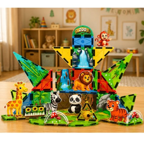LEAN Toys Klocki Magnetyczne Konstrukcyjne Dzikie Zwierzęta Dżungla ZOO 52 el.