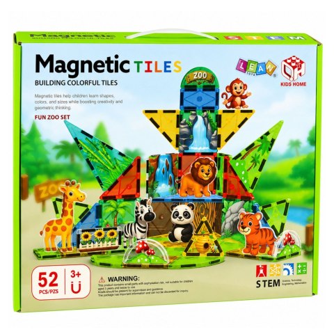 LEAN Toys Klocki Magnetyczne Konstrukcyjne Dzikie Zwierzęta Dżungla ZOO 52 el.