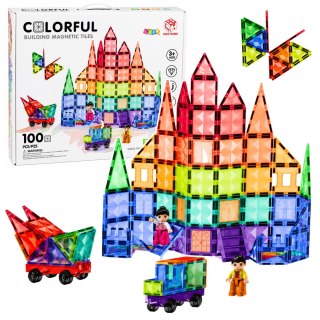 LEAN Toys Klocki Magnetyczne Konstrukcyjne Panele 3D Kreatywne STEM Kolorowe 100 el.
