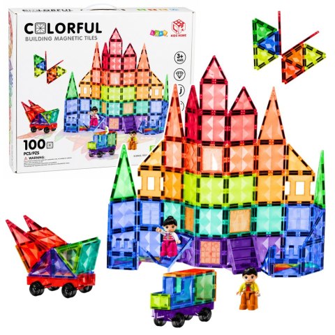 LEAN Toys Klocki Magnetyczne Konstrukcyjne Panele 3D Kreatywne STEM Kolorowe 100 el.