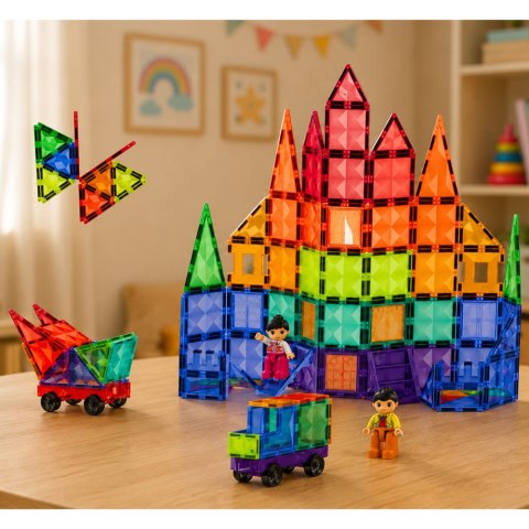 LEAN Toys Klocki Magnetyczne Konstrukcyjne Panele 3D Kreatywne STEM Kolorowe 100 el.