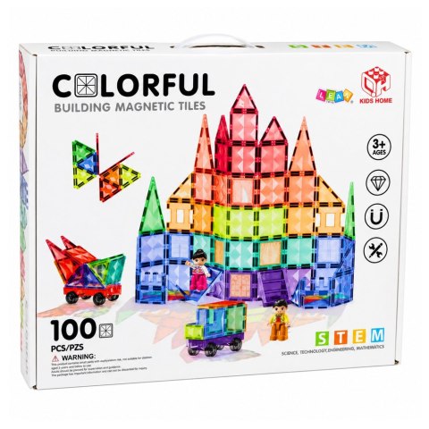LEAN Toys Klocki Magnetyczne Konstrukcyjne Panele 3D Kreatywne STEM Kolorowe 100 el.