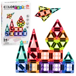 LEAN Toys Klocki Magnetyczne Konstrukcyjne Panele 3D Kreatywne STEM Kolorowe 24 el.