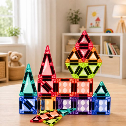 LEAN Toys Klocki Magnetyczne Konstrukcyjne Panele 3D Kreatywne STEM Kolorowe 24 el.