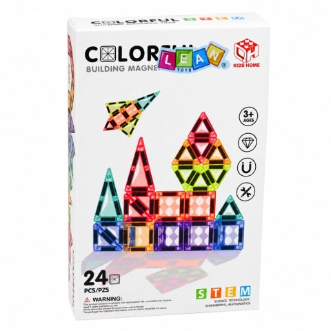 LEAN Toys Klocki Magnetyczne Konstrukcyjne Panele 3D Kreatywne STEM Kolorowe 24 el.