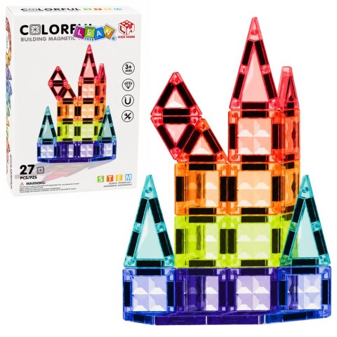 LEAN Toys Klocki Magnetyczne Konstrukcyjne Panele 3D Kreatywne STEM Kolorowe 27 el.