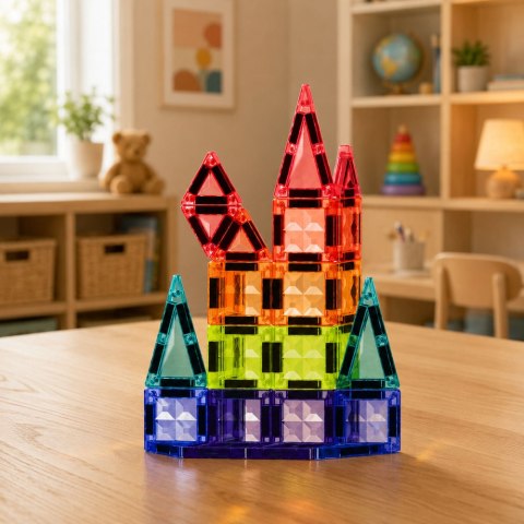 LEAN Toys Klocki Magnetyczne Konstrukcyjne Panele 3D Kreatywne STEM Kolorowe 27 el.