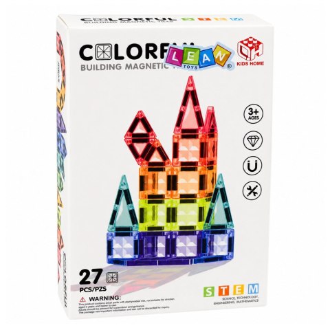 LEAN Toys Klocki Magnetyczne Konstrukcyjne Panele 3D Kreatywne STEM Kolorowe 27 el.