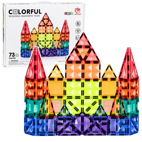 LEAN Toys Klocki Magnetyczne Konstrukcyjne Panele 3D Kreatywne STEM Kolorowe 73 el.