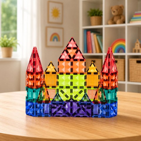 LEAN Toys Klocki Magnetyczne Konstrukcyjne Panele 3D Kreatywne STEM Kolorowe 73 el.