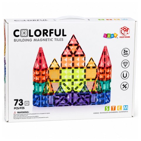 LEAN Toys Klocki Magnetyczne Konstrukcyjne Panele 3D Kreatywne STEM Kolorowe 73 el.