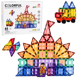 LEAN Toys Klocki Magnetyczne Konstrukcyjne Panele 3D Kreatywne STEM Kolorowe 85 el.
