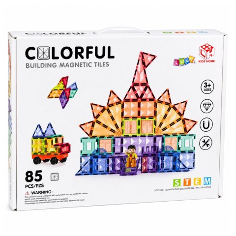 LEAN Toys Klocki Magnetyczne Konstrukcyjne Panele 3D Kreatywne STEM Kolorowe 85 el.