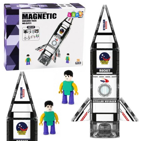 LEAN Toys Klocki Magnetyczne Konstrukcyjne Rakieta Kosmiczna Figurki 26 el.