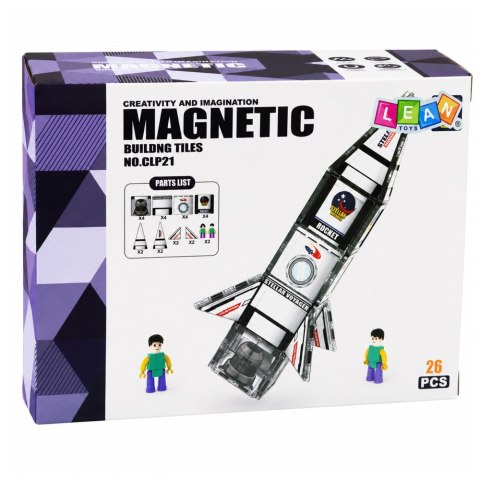 LEAN Toys Klocki Magnetyczne Konstrukcyjne Rakieta Kosmiczna Figurki 26 el.