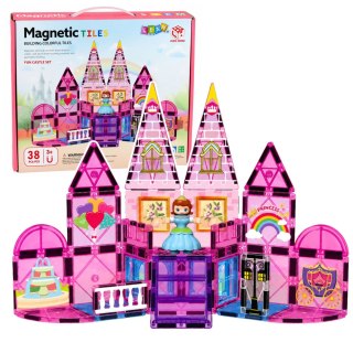 LEAN Toys Klocki Magnetyczne Konstrukcyjne Zamek Księżniczki Różowe 38 el.