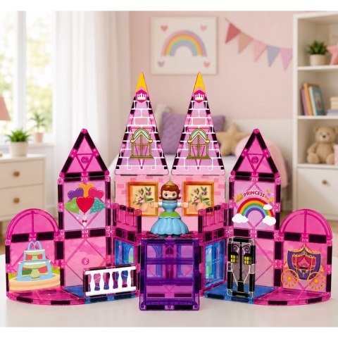 LEAN Toys Klocki Magnetyczne Konstrukcyjne Zamek Księżniczki Różowe 38 el.