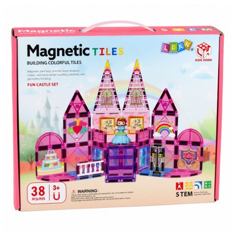 LEAN Toys Klocki Magnetyczne Konstrukcyjne Zamek Księżniczki Różowe 38 el.