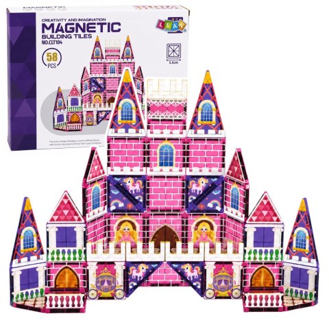 LEAN Toys Klocki Magnetyczne Konstrukcyjne Zamek Księżniczki Różowe 58 el.
