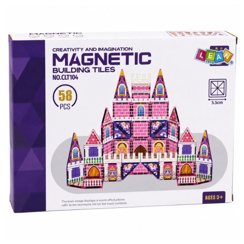 LEAN Toys Klocki Magnetyczne Konstrukcyjne Zamek Księżniczki Różowe 58 el.