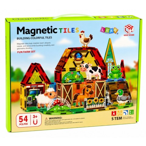 LEAN Toys Klocki Magnetyczne Konstrukcyjne Zwierzęta Domowe Gospodarskie Farma 54 el.