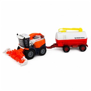 LEAN Toys Kombajn z Cysterną Na Mleko Figurki Krowa Rolnik Światła Dźwięki 4 el.