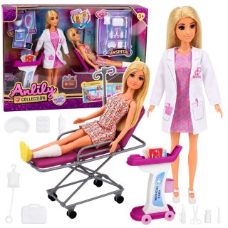 LEAN Toys Lalka Anlily Lekarka z Pacjentką Łóżko Szpitalne Wózek Medyczny Akcesoria