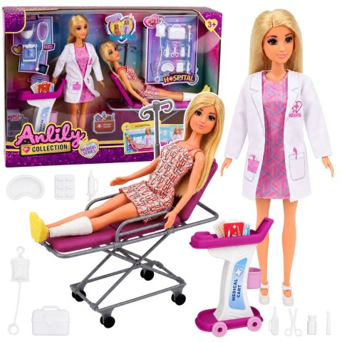 LEAN Toys Lalka Anlily Lekarka z Pacjentką Łóżko Szpitalne Wózek Medyczny Akcesoria