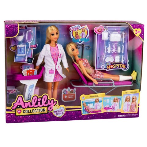 LEAN Toys Lalka Anlily Lekarka z Pacjentką Łóżko Szpitalne Wózek Medyczny Akcesoria