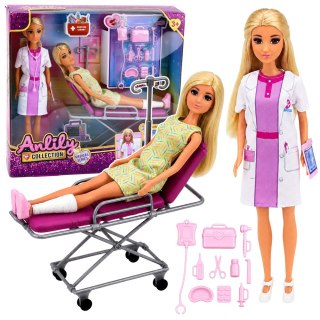 LEAN Toys Lalki Anlily Lekarka z Pacjentką Łóżko Szpitalne Kroplówka Akcesoria
