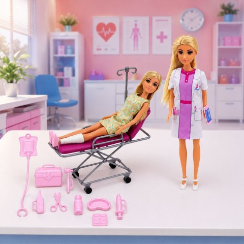 LEAN Toys Lalki Anlily Lekarka z Pacjentką Łóżko Szpitalne Kroplówka Akcesoria