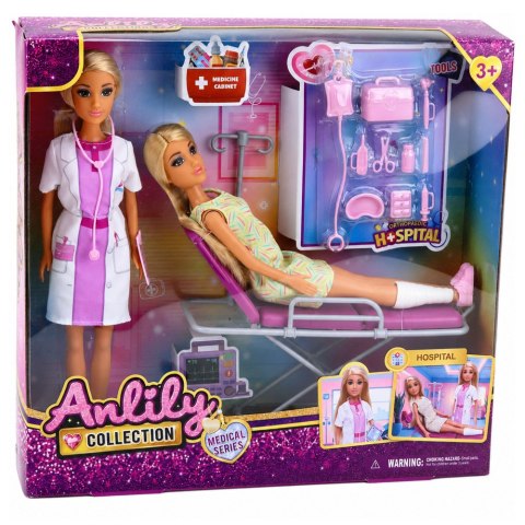 LEAN Toys Lalki Anlily Lekarka z Pacjentką Łóżko Szpitalne Kroplówka Akcesoria