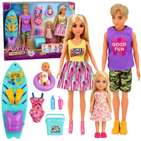 LEAN Toys Lalki Anlily Rodzina Surferzy Dzieci Akcesoria Wakacyjne Wodne Zestaw