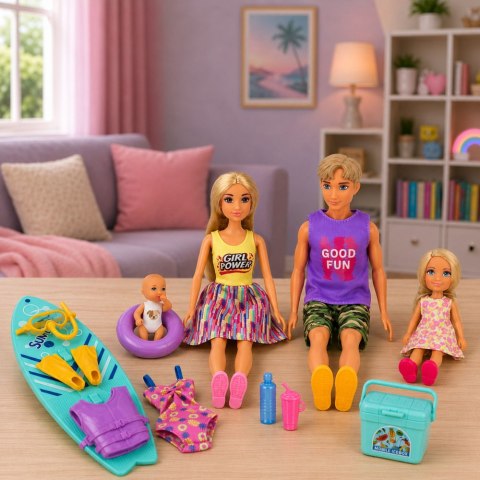 LEAN Toys Lalki Anlily Rodzina Surferzy Dzieci Akcesoria Wakacyjne Wodne Zestaw