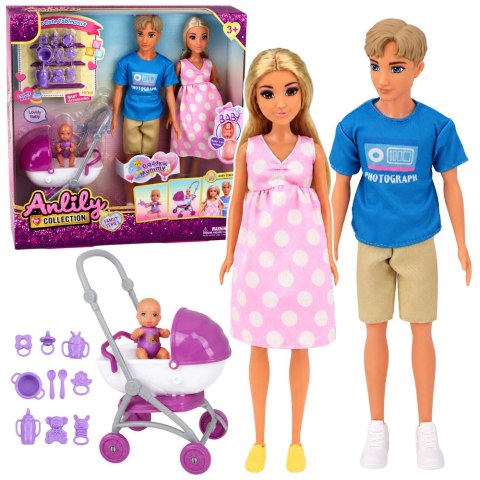LEAN Toys Lalki Anlily W Ciąży Rodzina Niemowlak Dziecko Wózek Akcesoria