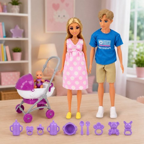 LEAN Toys Lalki Anlily W Ciąży Rodzina Niemowlak Dziecko Wózek Akcesoria