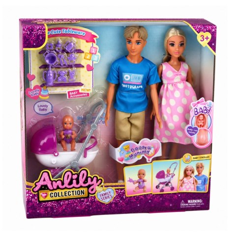 LEAN Toys Lalki Anlily W Ciąży Rodzina Niemowlak Dziecko Wózek Akcesoria