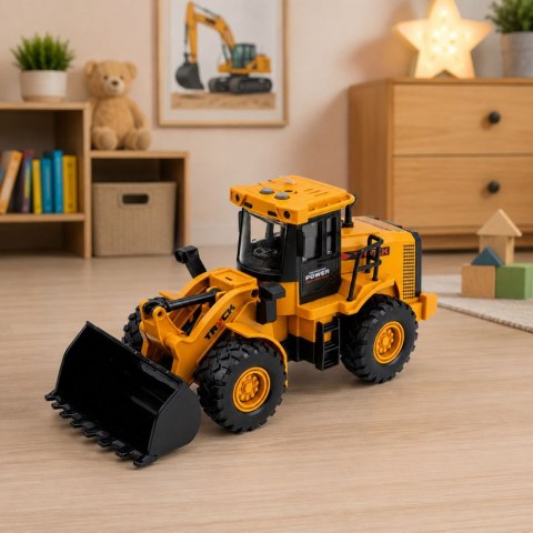 LEAN Toys Pojazd Budowlany Koparka Z Ruchomą Łyżką Światła Dźwięki Żółta 1:43